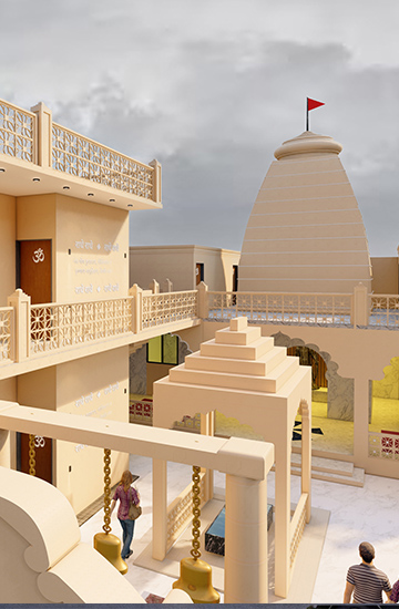 Contemporary temple design blending traditional Hindu architecture with modern elements